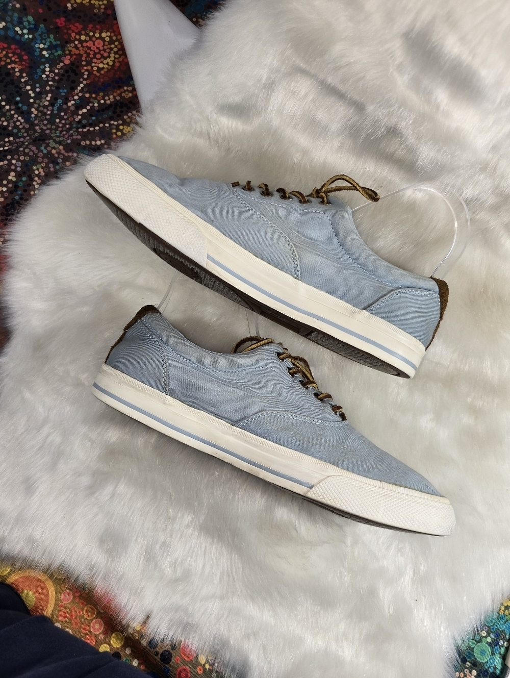 Polo by Ralph Lauren Vaughn Light Blue Canvas Low-Top Sneakers w/ Suede Accents